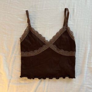 h&m divided brown ripped lace tank top